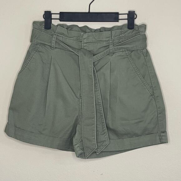 Loft High Rise Belted Paperbag Green Rolled Hem Shorts - Size 2 - Picture 1 of 5